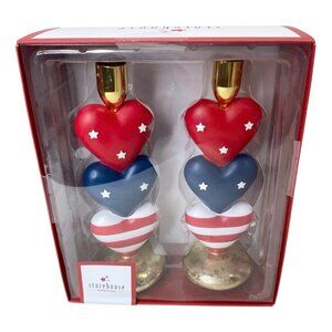 Storehouse Americana Patriotic Hearts Candleholders Candlesticks Set 4th of July